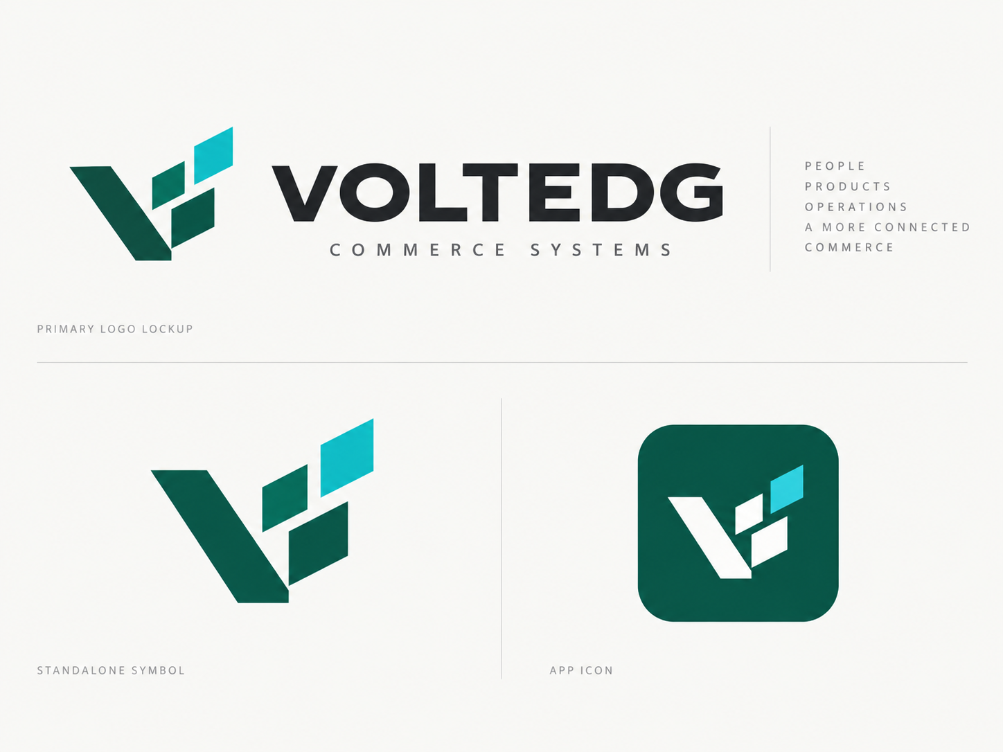 VOLTEDG finalized logo system showing the wordmark, standalone mark, and app icon